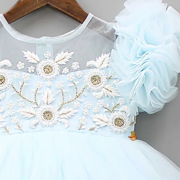 Adorable Light Blue Tulle Dress with Floral Embroidery toddler birthday  dress.